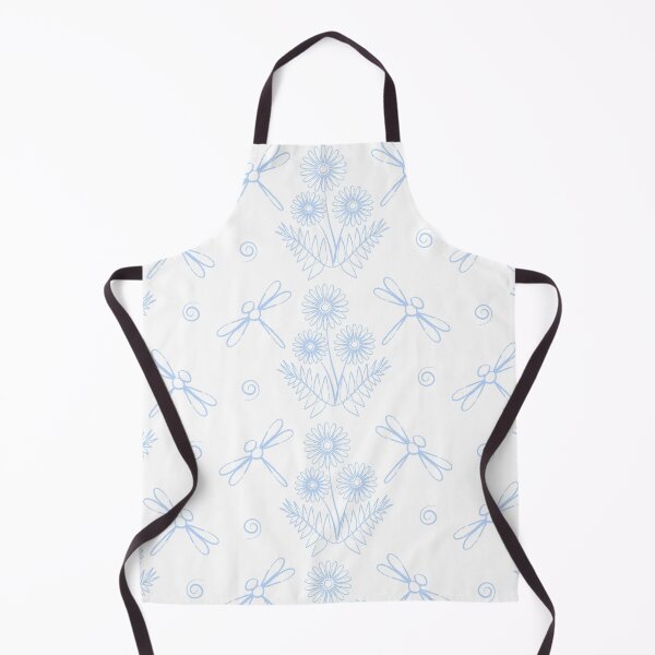 Item preview, Seamless pattern with blue outline dragonflies and flowers on white background designed and sold by ingapv.