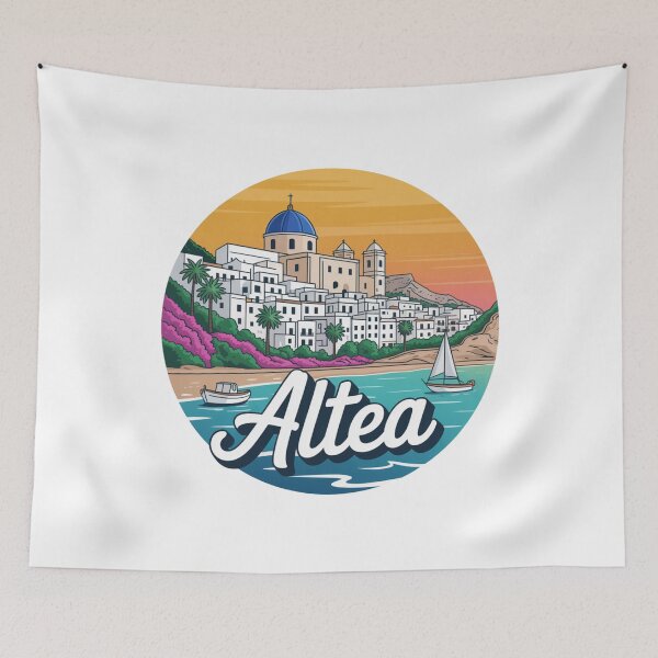 Item preview, Altea Spain: Mediterranean Sunset Coastal Village Badge designed and sold by CircinusStore.