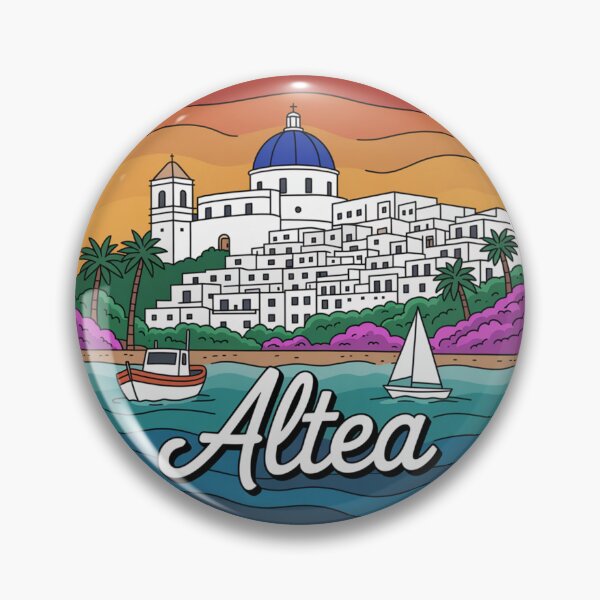 Item preview, Altea Spain: Sunset Coastal Village Badge designed and sold by CircinusStore.