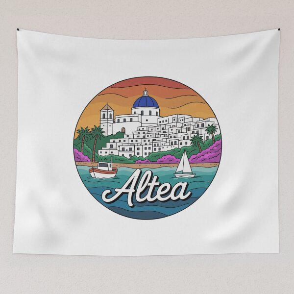 Item preview, Altea Spain: Sunset Coastal Village Badge designed and sold by CircinusStore.