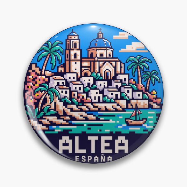 Item preview, Altea España: Pixel Art Mediterranean Coastal Badge designed and sold by CircinusStore.
