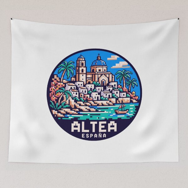 Item preview, Altea España: Pixel Art Mediterranean Coastal Badge designed and sold by CircinusStore.