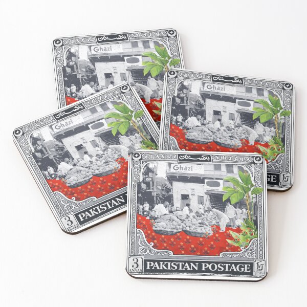 Item preview, Vintage Pakistan Bazaar Poster – Retro Postage Stamp Style Art designed and sold by Sketchbook Studio by Aqsaa.