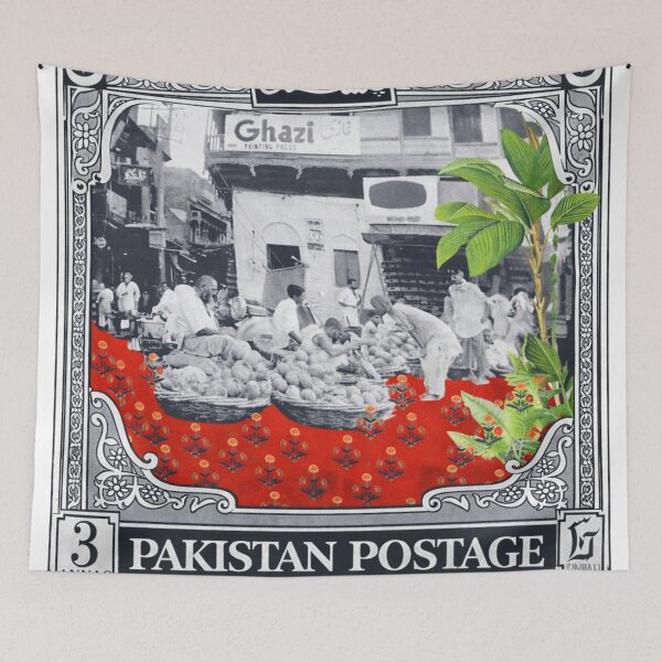 Item preview, Vintage Pakistan Bazaar Poster – Retro Postage Stamp Style Art designed and sold by Sketchbook Studio by Aqsaa.