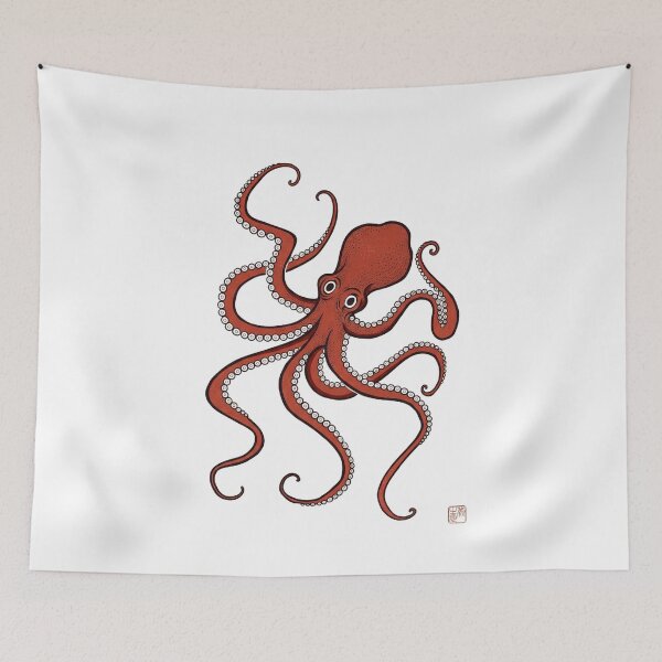 Item preview, Octopus Japanese Art – Crimson Woodblock Print | Ukiyo-e | Edo Period Illustration designed and sold by VybeWear Co..