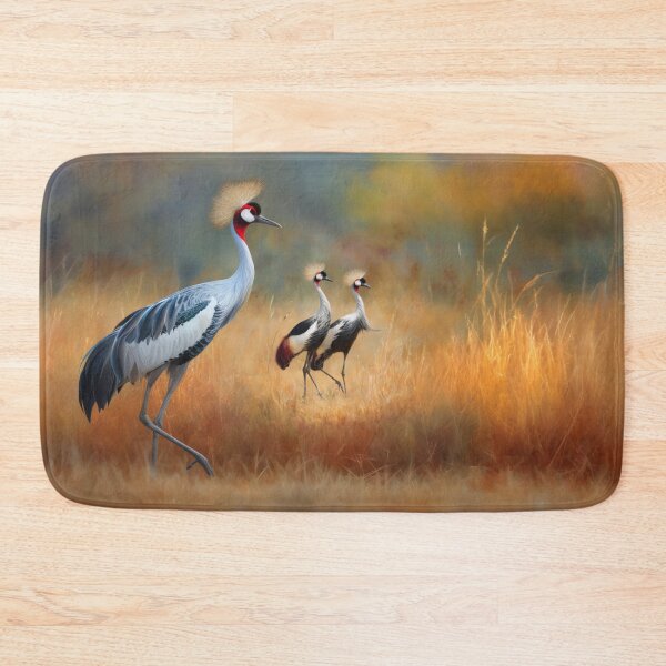 Item preview, A pair of Crimson Crowned Cranes dancing in tall grass, Birds in Motion designed and sold by CDC40.