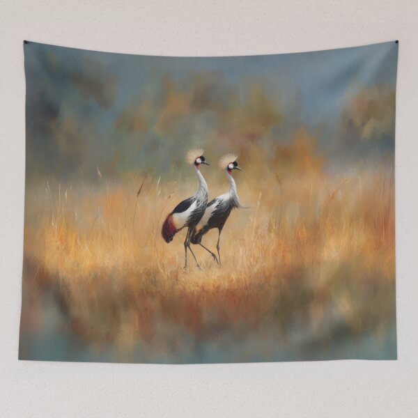 Item preview, A pair of Crimson Crowned Cranes dancing in tall grass, Birds in Motion designed and sold by CDC40.