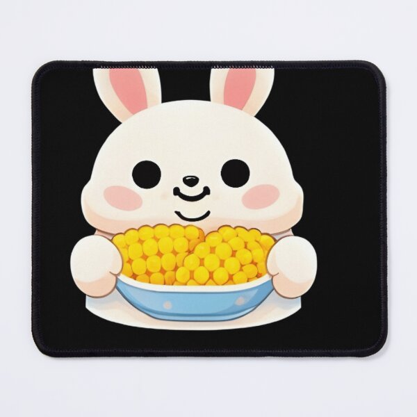 Item preview, Kawaii White Rabbit Eating Golden Corn Bowl - Cute Chibi Bunny Snack designed and sold by Trendora90.
