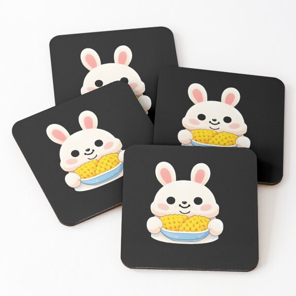 Item preview, Kawaii White Rabbit Eating Golden Corn Bowl - Cute Chibi Bunny Snack designed and sold by Trendora90.