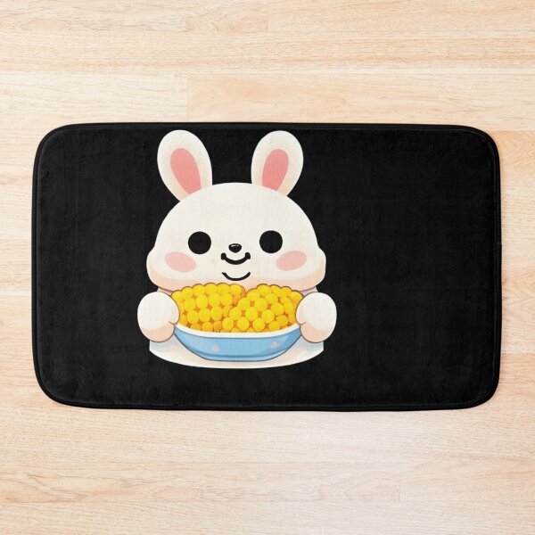 Item preview, Kawaii White Rabbit Eating Golden Corn Bowl - Cute Chibi Bunny Snack designed and sold by Trendora90.