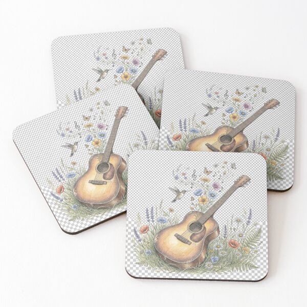 Item preview, Hand-drawn Vintage Acoustic Guitar Meadow Wildflowers Celestial Music Art designed and sold by FloraDesign-228.