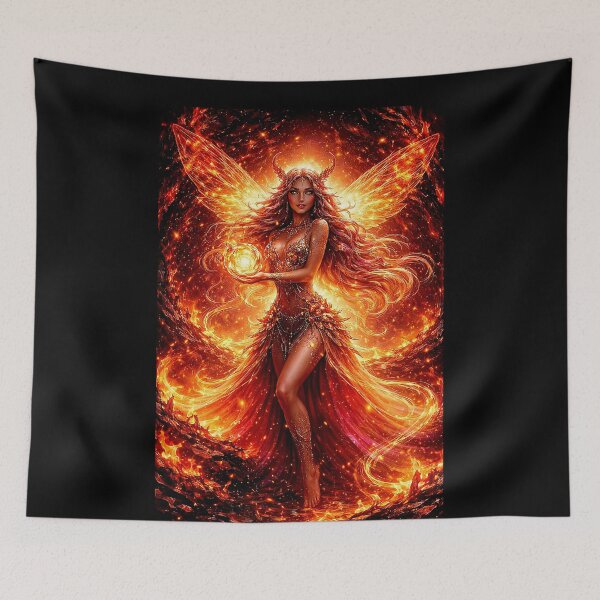 Item preview, Fire Fairy Goddess - Epic Phoenix Wings with Glowing Orb Fantasy Art designed and sold by David Brookes Digital.