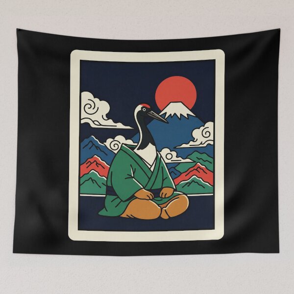 Item preview, Zen Crane Meditation Japanese Mountain  designed and sold by JordynLadukeg65.