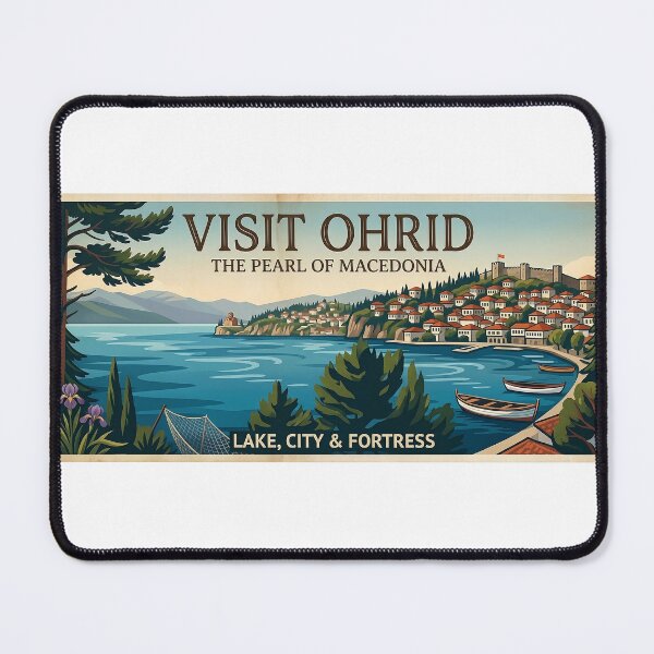 Item preview, Ohrid Macedonia Vintage Travel Illustration designed and sold by FlatlineArtCo.