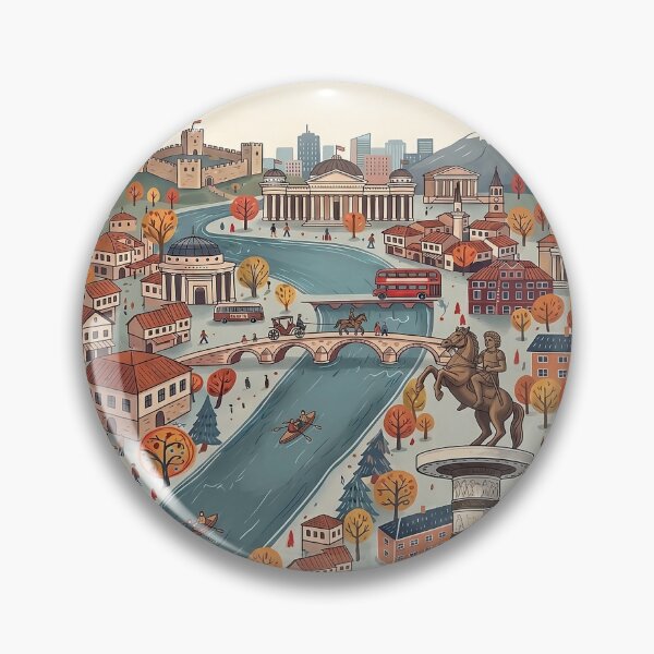 Item preview, Skopje City Illustration – Macedonia Travel Poster Style designed and sold by FlatlineArtCo.