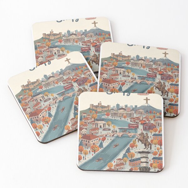 Item preview, Skopje City Illustration – Macedonia Travel Poster Style designed and sold by FlatlineArtCo.
