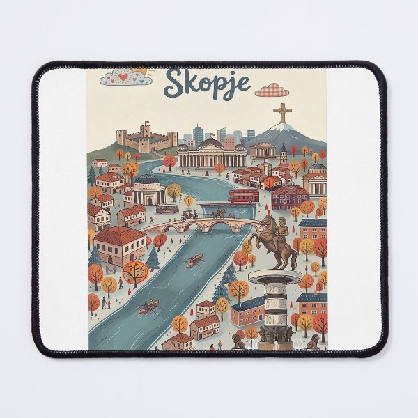 Item preview, Skopje City Illustration – Macedonia Travel Poster Style designed and sold by FlatlineArtCo.