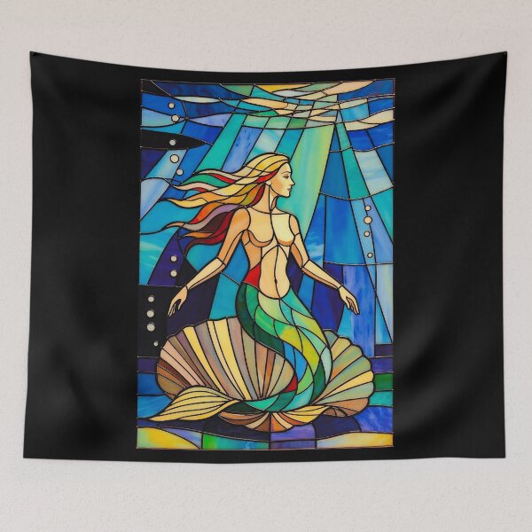 Item preview, Stained Glass Mermaid - Colorful Ocean Sunlight Fantasy Art designed and sold by David Brookes Digital.