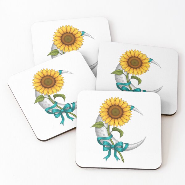 Item preview, Golden Sunflower Wrapped Around Crescent Moon Teal Ribbon designed and sold by pumsquare.
