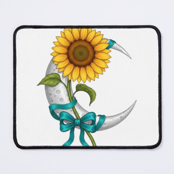 Item preview, Golden Sunflower Wrapped Around Crescent Moon Teal Ribbon designed and sold by pumsquare.