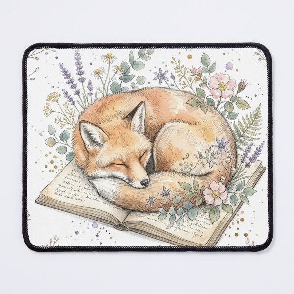 Item preview, Hand-drawn Vintage Watercolor Sleeping Fox Coiling Celestial Wildflowers Art designed and sold by FloraDesign-228.