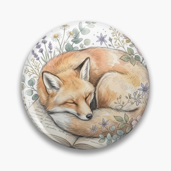 Item preview, Hand-drawn Vintage Watercolor Sleeping Fox Coiling Celestial Wildflowers Art designed and sold by FloraDesign-228.