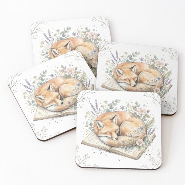 Item preview, Hand-drawn Vintage Watercolor Sleeping Fox Coiling Celestial Wildflowers Art designed and sold by FloraDesign-228.