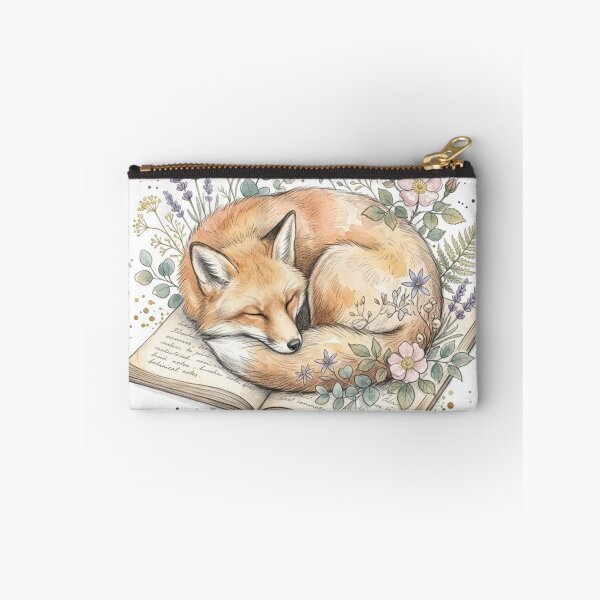 Item preview, Hand-drawn Vintage Watercolor Sleeping Fox Coiling Celestial Wildflowers Art designed and sold by FloraDesign-228.