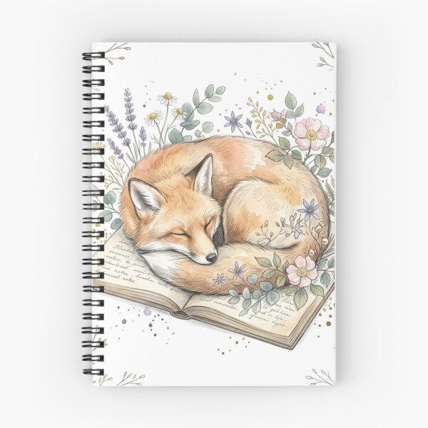 Item preview, Hand-drawn Vintage Watercolor Sleeping Fox Coiling Celestial Wildflowers Art designed and sold by FloraDesign-228.