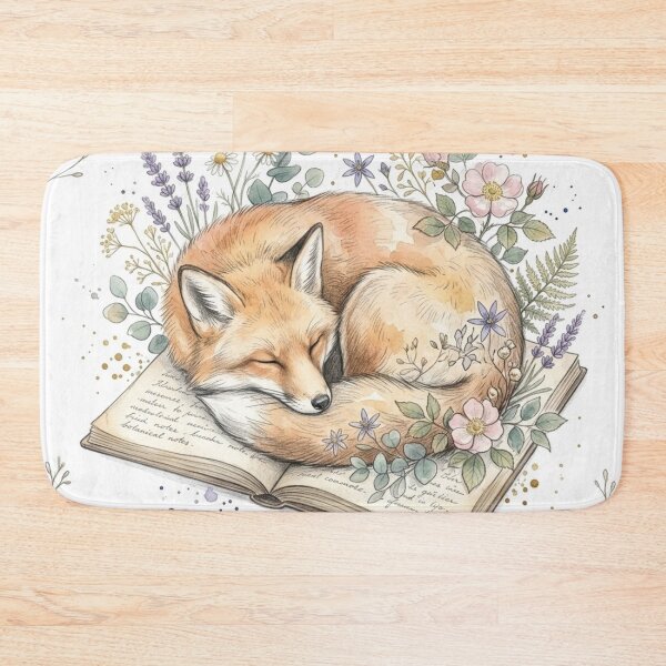 Item preview, Hand-drawn Vintage Watercolor Sleeping Fox Coiling Celestial Wildflowers Art designed and sold by FloraDesign-228.