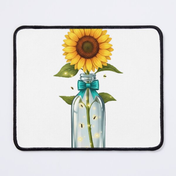 Item preview, Sunflower In Glass Bottle Little Fireflies Teal Bow designed and sold by pumsquare.