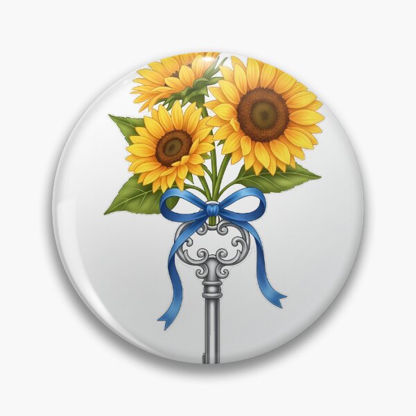 Item preview, Sunflower Sprig Tied Around Silver Key Blue Ribbon designed and sold by pumsquare.