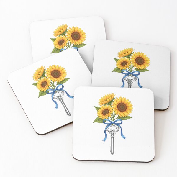 Item preview, Sunflower Sprig Tied Around Silver Key Blue Ribbon designed and sold by pumsquare.