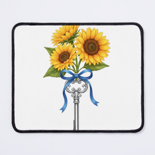 Item preview, Sunflower Sprig Tied Around Silver Key Blue Ribbon designed and sold by pumsquare.