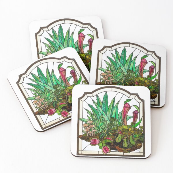 Item preview, Window of Stained Glass Succulents - bold white background designed and sold by LottiesLuck.