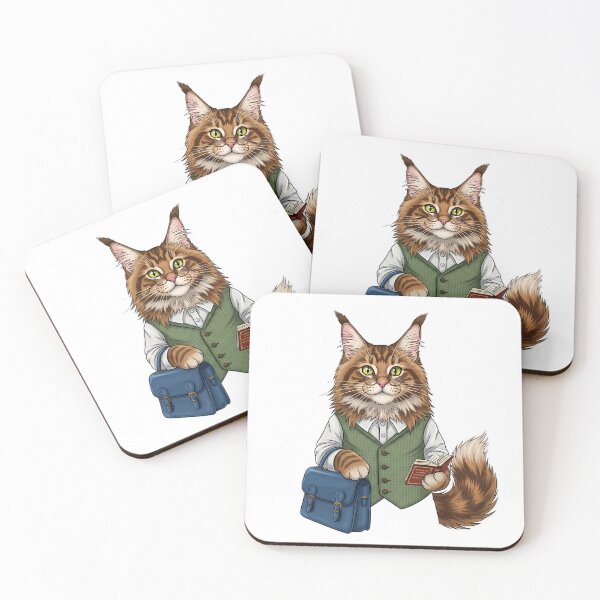 Item preview, Maine Coon Librarian Cat Holding Blue Satchel Tiny designed and sold by pumsquare.