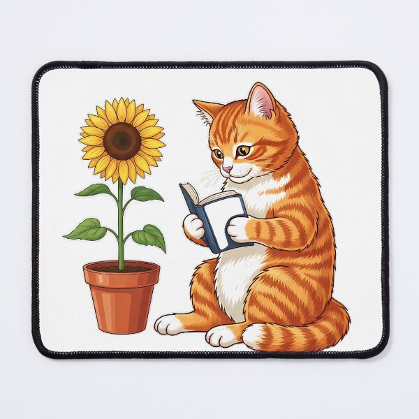 Item preview, Orange Tabby Cat Reading Beside One Potted Sunflower designed and sold by pumsquare.