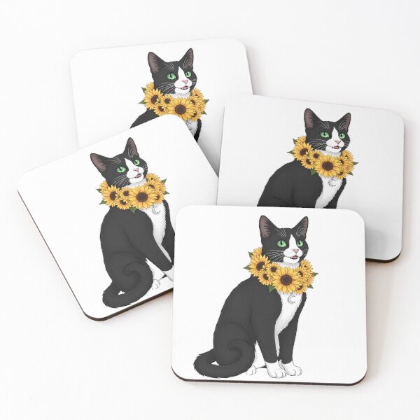 Item preview, Tuxedo Cat Sunflower Collar Dangling Moon Charm designed and sold by pumsquare.