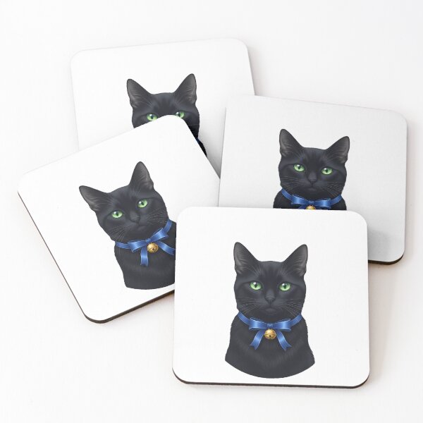 Item preview, Black Cat Blue Bell Ribbon Tiny Gold Stars designed and sold by pumsquare.