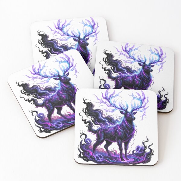 Item preview, Obsidian Shadow-Stag - Dark Fantasy Ethereal Deer & Purple Lightning Art designed and sold by MT-Hub | Cute Aesthetic Art, Stickers & Phone Cases.