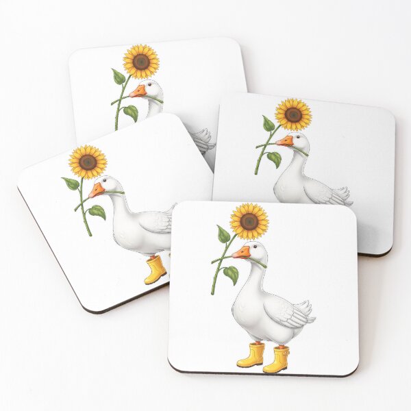 Item preview, Goose Wearing Yellow Rain Boots Carrying One Sunflower designed and sold by pumsquare.