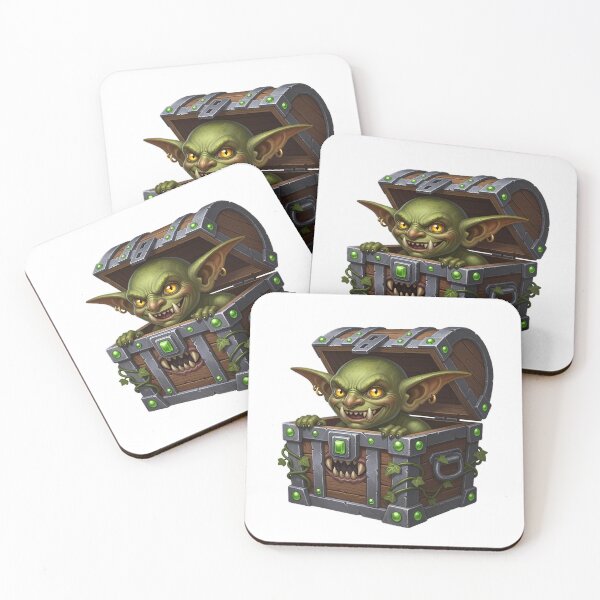 Item preview, Tiny Goblin Peeking Out Mimic Chest Green Gems designed and sold by pumsquare.
