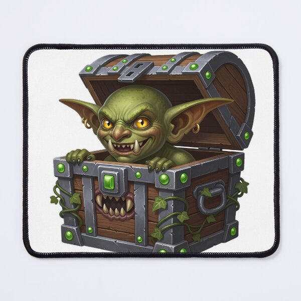 Item preview, Tiny Goblin Peeking Out Mimic Chest Green Gems designed and sold by pumsquare.