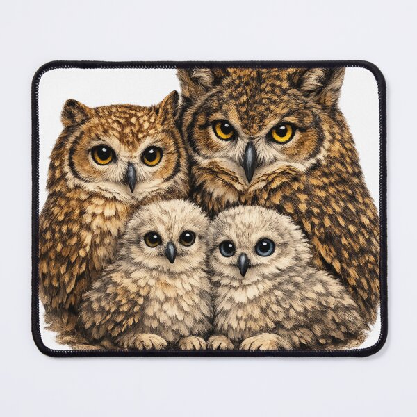 Item preview, Wise Owl Family – Realistic Wildlife Illustration designed and sold by KI-Kunstwerk.