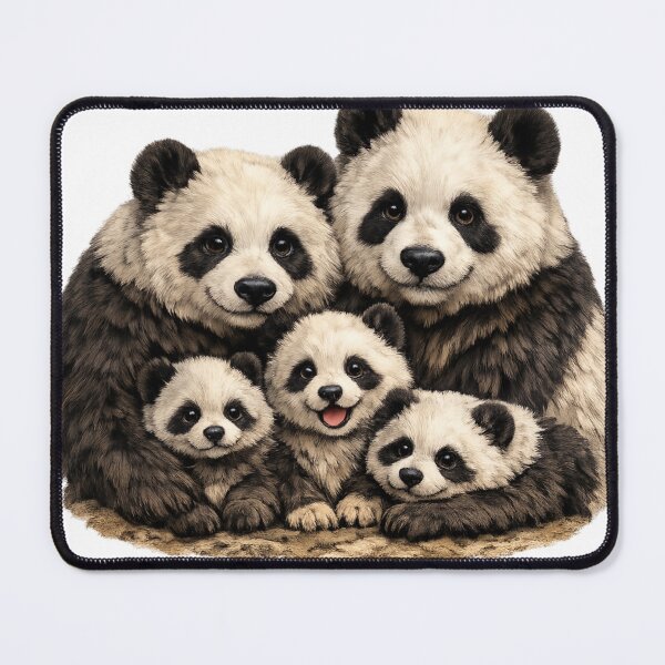 Item preview, Happy Panda Family – Realistic Wildlife Illustration designed and sold by KI-Kunstwerk.