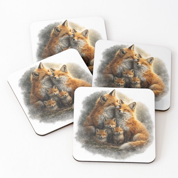 Item preview, Cuddling Fox Family Watercolor Illustration designed and sold by KI-Kunstwerk.