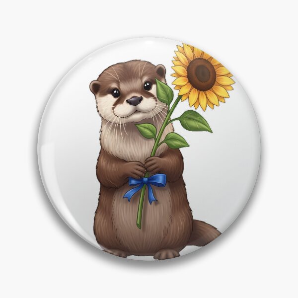 Item preview, Small Otter Holding Sunflower Stem Tied Blue Ribbon designed and sold by pumsquare.