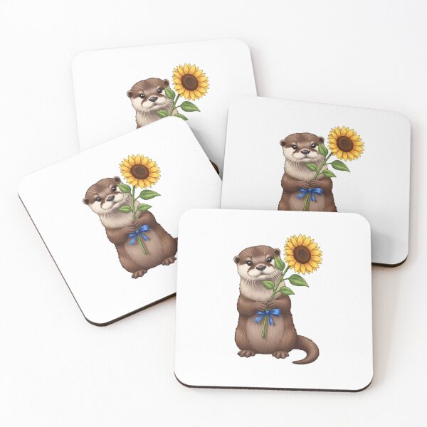 Item preview, Small Otter Holding Sunflower Stem Tied Blue Ribbon designed and sold by pumsquare.