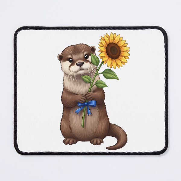 Item preview, Small Otter Holding Sunflower Stem Tied Blue Ribbon designed and sold by pumsquare.