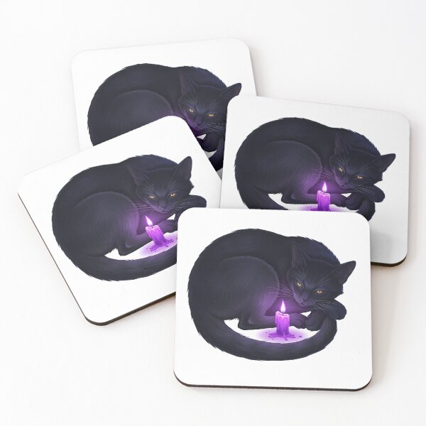 Item preview, Gato negro acurrucado alrededor de una vela violeta mágica designed and sold by IllumeInk.